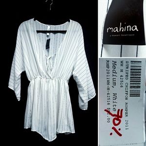 Mahina White Striped Chiffon Romper (Size: M)